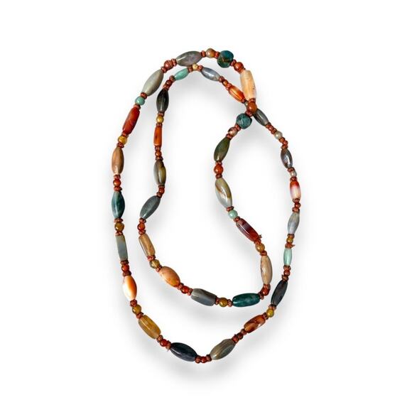 VINTAGE SEMI PRECIOUS BEAD NECKLACE - LARGE KNOTS 54 inch - Picture 1 of 6